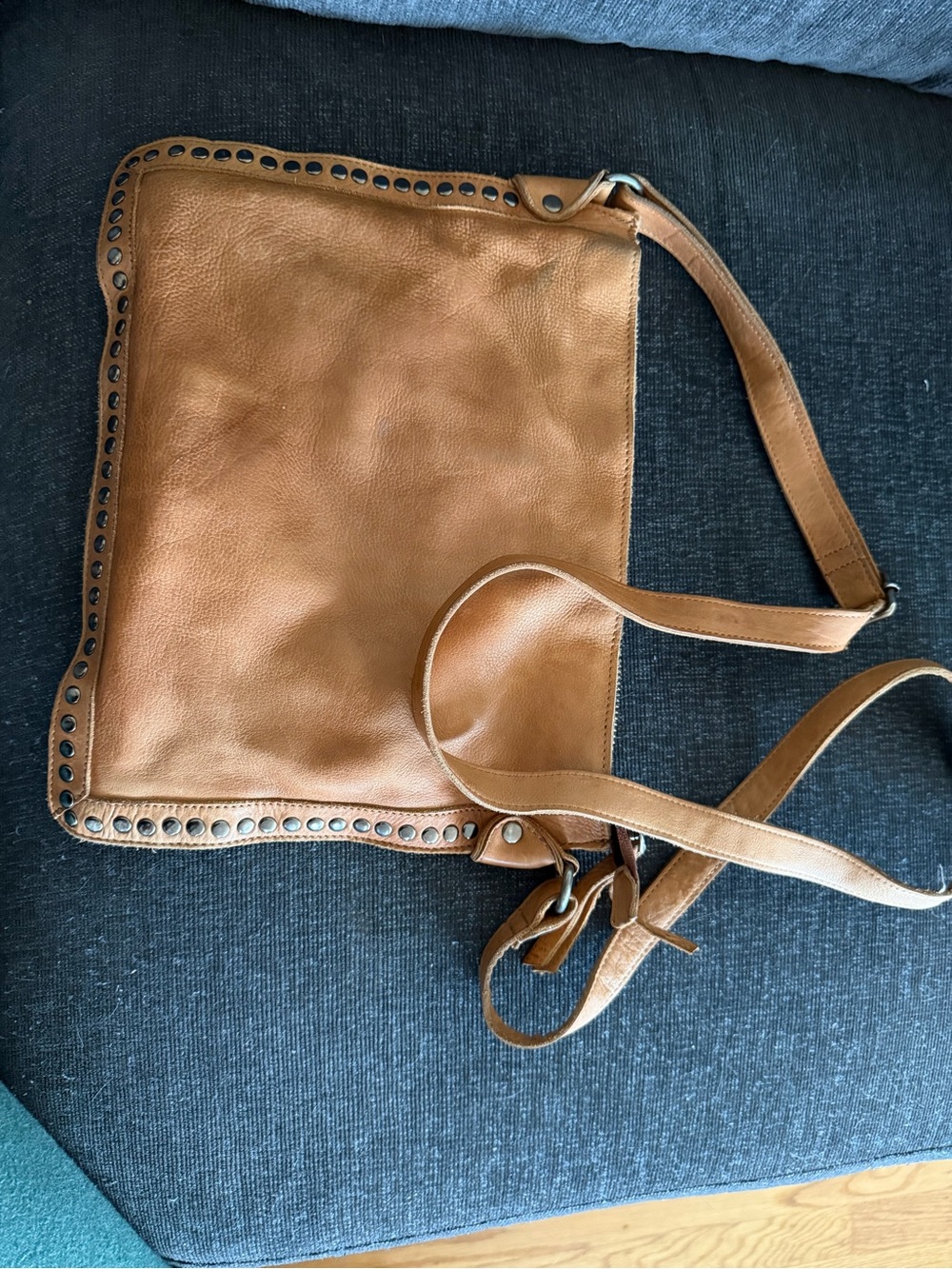 latico Tan Leather Stud-Trim Crossbody Shoulder Bag